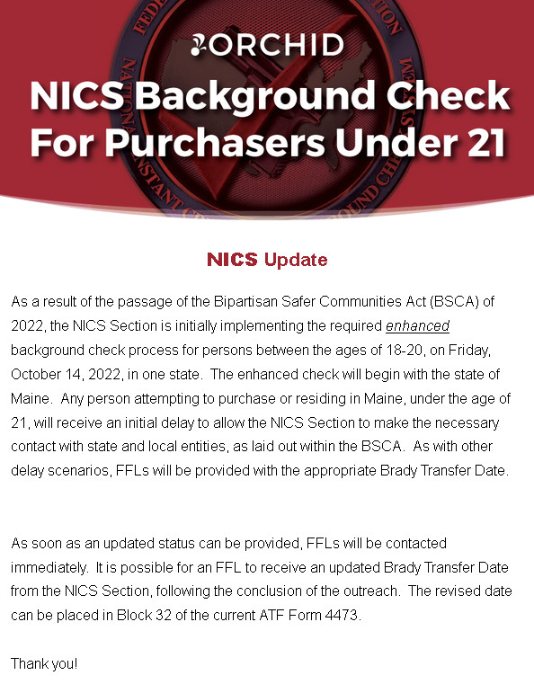 BSCA Under 21 will be delayed for the enhanced background check Maine