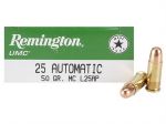 Remington 25 Auto 25acp 50gr FMJ 50rds Ammo
